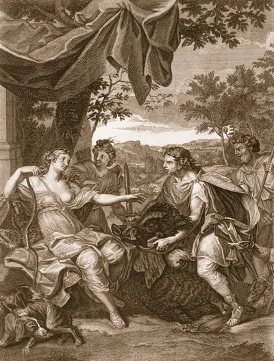 Meleager presenterer villsvinens hode til Atalanta, 1731 av Bernard Picart