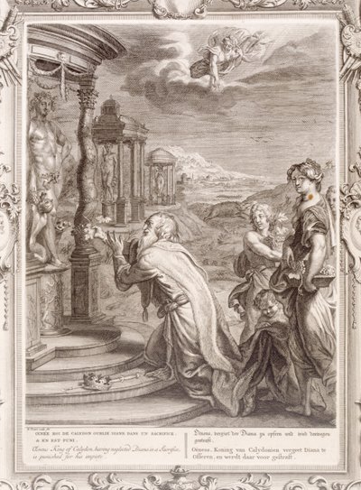 Oeneus, konge av Calydon, etter å ha forsømt Diana i et offer blir straffet for sin ugudelighet, 1731 av Bernard Picart