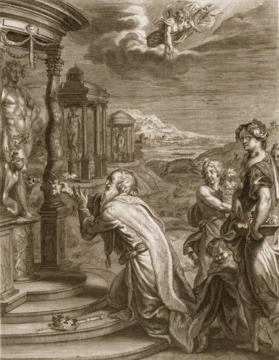 Oeneus, konge av Calydon, etter å ha forsømt Diana i et offer blir straffet for sin ugudelighet, 1731 av Bernard Picart