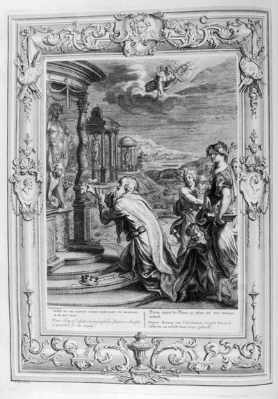 Oenus King of Calydon ofrer et offer til gudene (gravering) av Bernard Picart
