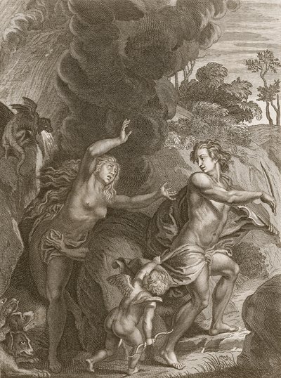 Orpheus, Leading Eurydice Out of Hell, ser tilbake på henne og mister henne for alltid, 1731 av Bernard Picart