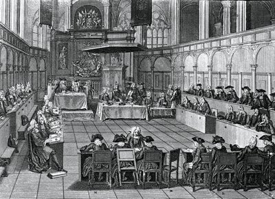 Protestantisk synode holdt i 1730 i Nieuwe Kerk (New Church) i Amsterdam, Nederland, gravering av Bernard Picart (1673-1733) av Bernard Picart