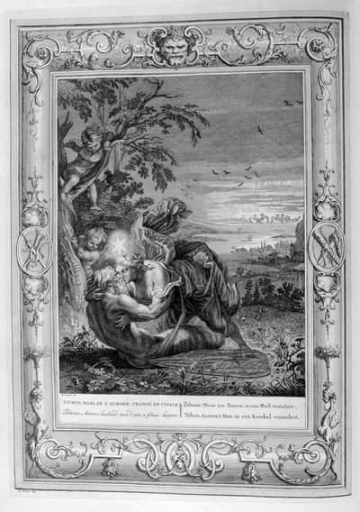 Tithonus, Auroras ektemann, forvandlet til en gresshoppe, 1733 av Bernard Picart