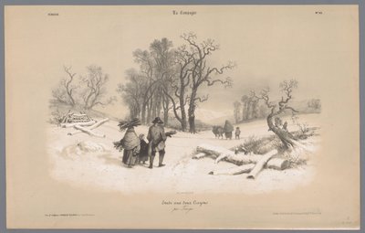 Familien samler ved i snøen Skildringer av livet på landet (serietittel) La kampanjen. Etudes varieés aux deux Crayons (serietittel på objekt) av Bernard Romain Julien