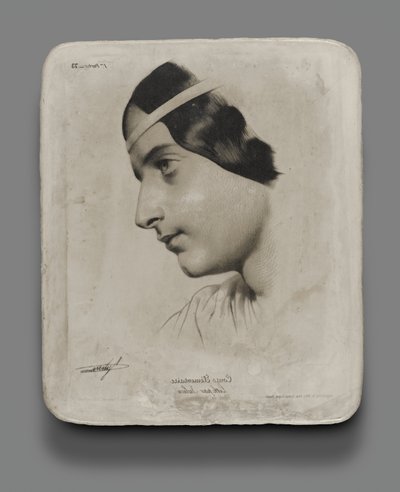 Litografisk stein for Head of a Woman for en modellbok av Bernard Romain Julien