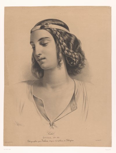 Portrett av skuespillerinnen Mademoiselle Rachel (Élisabeth Rachel Félix) Rachel (tittel på objekt) Studie (serietittel på objekt) av Bernard Romain Julien