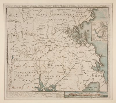 Kart over Boston og omegn, ca. 1775 av Bernard Romans