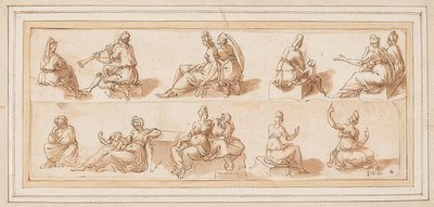 Skisseark med flere figurer av Bernard Salomon