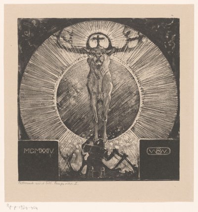 Figur for utseendet til en hjort The Vision of St. Hubertus (Komposisjon I) (originaltittel) av Bernard Willem Wierink (signed by artist)