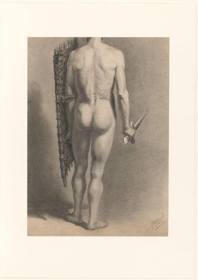 Naken mann med sverd og skjold, sett bakfra av Bernard Willem Wierink (signed by artist)