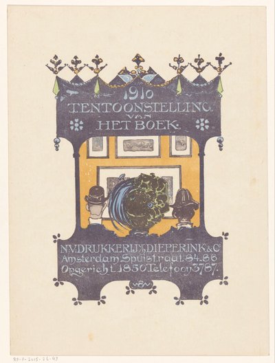 Annonse for stein- og boktrykkeriet Dieperink & Co 1910 Utstilling av boken (tittel på objekt) av Bernard Willem Wierink