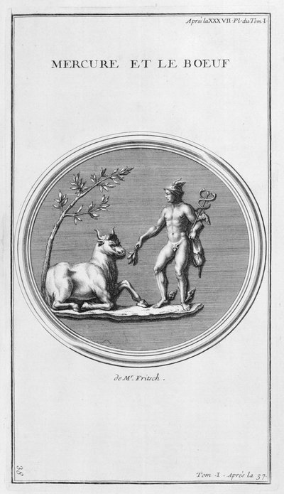 Merkur og oksen, 1757 av Bernard de Montfaucon