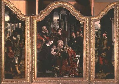 Tilbedelse av magiene (olje) av Bernard van Orley