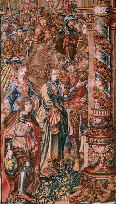 flamsk billedvev. Serien The Honours. Tro (La Fe). Første billedvev i serien. Modelltegnere fra kretsen til Bernard van Orley og Jan Gossaert (Mabuse). Produksjon Pieter van Aelst, Brussel. Ca 1550. Stoff Gull, sølv, silke og ull. av Bernard van Orley