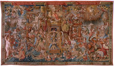 flamsk billedvev. Serien The Honours. Fortune, The Way to the Honours (La Fortuna, Camino de los Honores). Femte billedvev i serien. Modelltegnere fra kretsen til Bernard van Orley og Jan Gossaert de Mabuse. Produksjon Pieter van Aelst, Brusse av Bernard van Orley