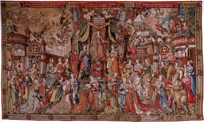 flamsk billedvev. Serien The Honours. Rettferdighet (La Justicia, Los Honores). Niende billedvev i serien. Modelltegnere fra kretsen til Bernard van Orley og Jan Gossaert (Mabuse). Produksjon Pieter van Aelst, Brussel. Ca 1550. Stoff Gull, sølv, av Bernard van Orley