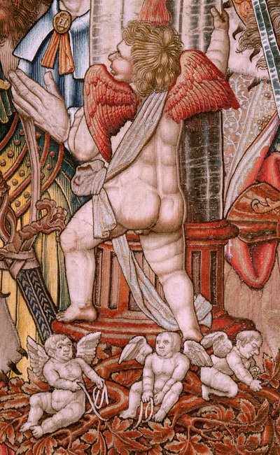 flamsk billedvev. Serien The Honours; Adel (La Nobleza). Fjerde billedvev i serien. Modelltegnere fra kretsen til Bernard van Orley og Jan Gossaert (Mabuse). Produksjon Pieter van Aelst, Brussel. Ca 1550. Stoff Gull, sølv, silke og woo av Bernard van Orley
