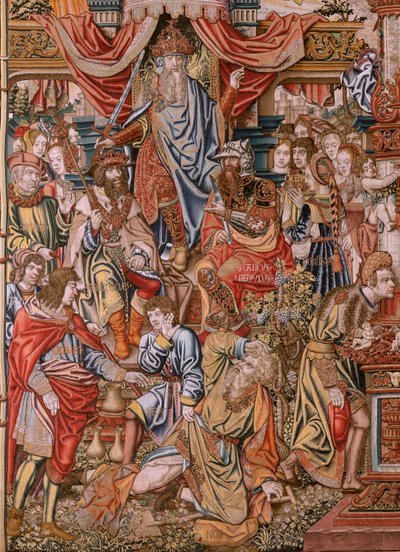 flamsk billedvev. Serien The Honours; Adel (La Nobleza). Fjerde billedvev i serien. Modelltegnere fra kretsen til Bernard van Orley og Jan Gossaert (Mabuse). Produksjon Pieter van Aelst, Brussel. Ca 1550. Stoff Gull, sølv, silke og woo av Bernard van Orley