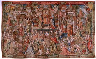 flamsk billedvev. Serien The Honours; Prudence (La Prudencia). Syvende billedvev i serien. Modelltegnere fra kretsen til Bernard van Orley og Jan Gossaert (Mabuse). Produksjon Pieter van Aelst, Brussel. Ca 1550. Stoff Gull, sølv, silke og w av Bernard van Orley