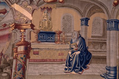 flamsk billedvev. Serie The Legend of the Madonna of the Sablon (The Legend of Our Lady of the Sablon). Ankomsten av statuen av Madonna. Produksjon av Brussel. Tegneserieskaper Barend van Orley av Bernard van Orley