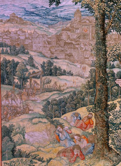 flamsk billedvev. Serien Kristi lidenskap. Kristus på Oljeberget. Produksjon Pieter de Pannemaeker, Brussel. Tegneserieskaper Barend van Orley. ca 1518-1522. av Bernard van Orley