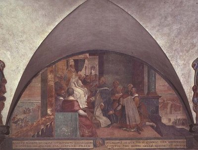 St. Antoninus presenterer seg for pave Eugenius III som ambassadør, lunette (fresco) av Bernardino Barbatelli Poccetti