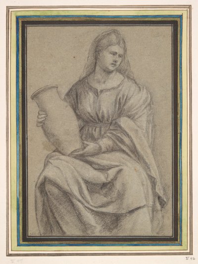 Kvinne som holder en vase av Bernardino Licinio