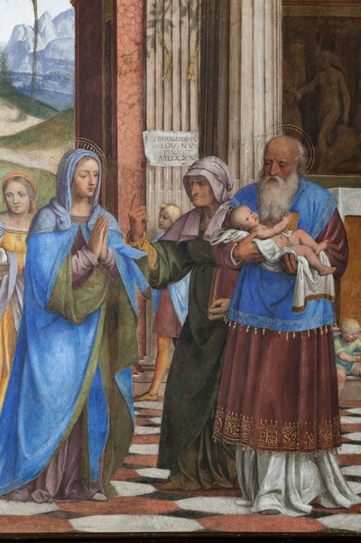 Detalj av presentasjonen av Jesus ved tempelet (fresco) av Bernardino Luini