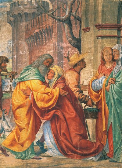 Møte mellom de hellige Joachim og Anne ved Golden Gate, ca. 1520. av Bernardino Luini