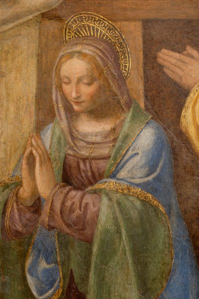 Fødsel og tilbedelse av hyrdene, ca. 1520-1525. Detalj (olje på panel) av Bernardino Luini