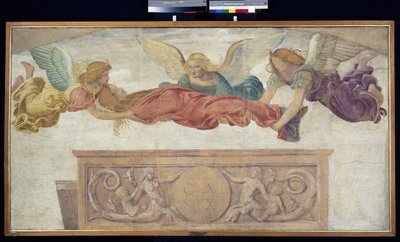 Kroppen til St. Catherine båret av engler, ca. 1514 (frittstående freskomaleri båret om bord) av Bernardino Luini