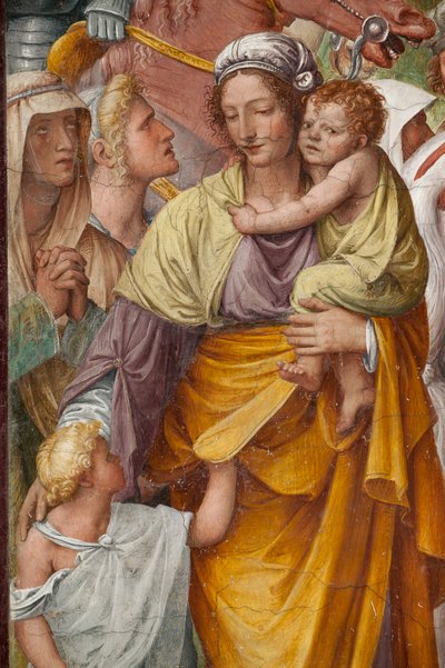 Kvinne og barn, detalj om Kristi lidenskap og korsfestelse av Bernardino Luini