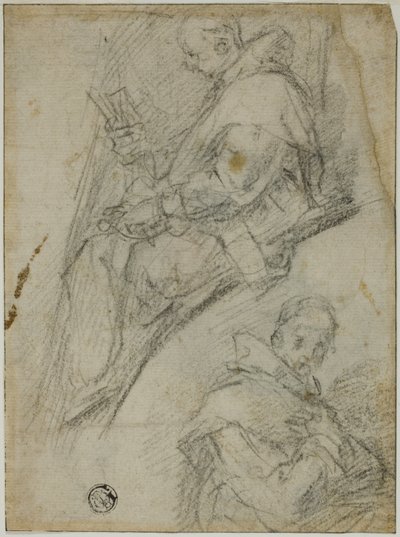 To studier av karteusere (recto); Tre skisser av hodene til karteusere (verso) av Bernardino Poccetti