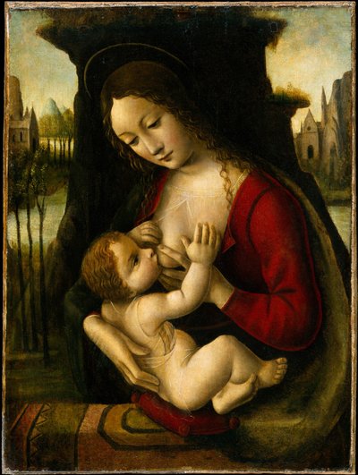 Madonna og barnet (olje på tre) av Bernardino de