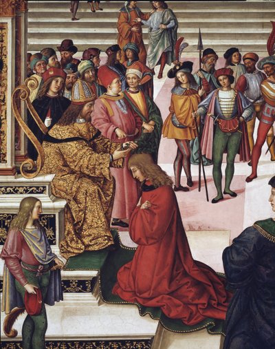 Enea Silvio Piccolomini (Pius II) ble kronet som kort poet av keiser Frederick III. Detalj - Frisk av Bernardino di Betto Pinturicchio