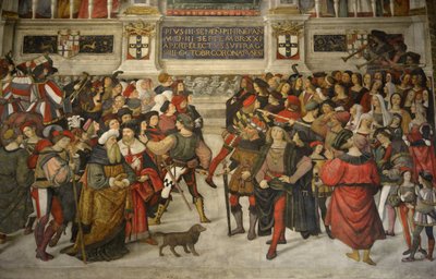 Italia Toscana Siena, katedralen Duomo: The Coronation of Pius II (1405-1464) av Bernardino di Betto Pinturicchio