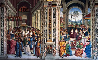 Pius II ankommer Ancona for å starte korstog (1500-tallet), freskomaleri av Pinturicchio (1452-1513), Piccolomini bibliotek, katedralen i Siena, Toscana, Italia av Bernardino di Betto Pinturicchio