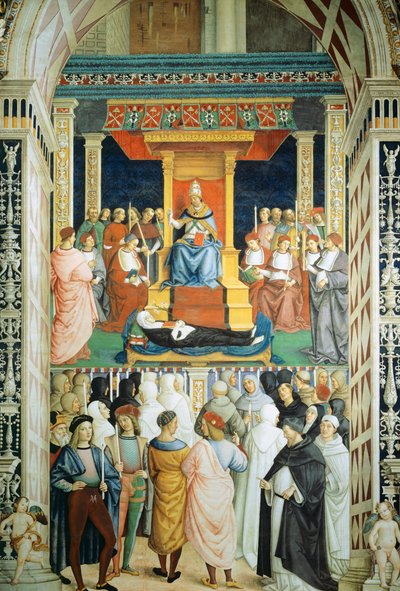 Pius II kanoniserer den hellige Katarina av Siena i 1461 av Bernardino di Betto Pinturicchio