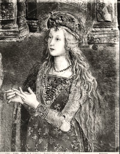 St. Catherine, muligens et portrett av Lucrezia Borgia (1480-1519) fra Lives of the Saints-syklusen, Sala dei Santi, 1492-94 av Bernardino di Betto Pinturicchio
