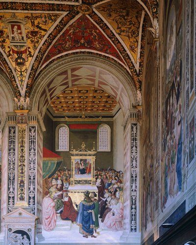 Historier om Pius II: Piccolomini valgt til kardinal av Bernardino Pinturicchio (cirka 1452-1513), Piccolomini bibliotek, Siena katedral av Bernardino di Betto Pinturicchio