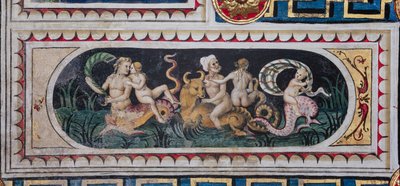 Piccolomini-biblioteket, taket: mindre panel med scene av maritim thiasus (tritons, putto og en nereid), freskomaleri av Bernardino di Betto, kjent som Pinturicchio. av Bernardino di Betto Pinturicchio