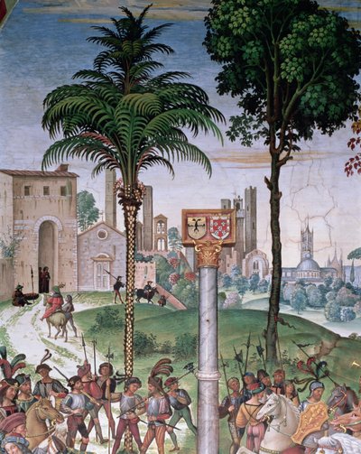 Utsikt over Siena med katedralen og Porta Camollia, detalj fra 
