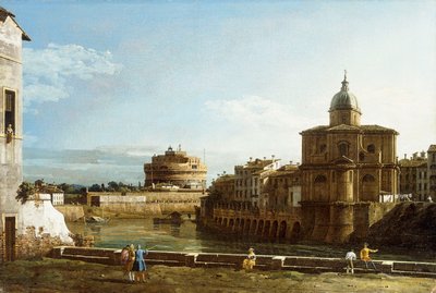 En utsikt over Roma langs Tiberen, med kirken San Giovanni dei Fiorentini bortenfor, av Bernardo Bellotto