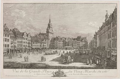 Altmarkt i Dresden sett fra Schlossstraße, blad fra serien «Dresden-vedutter» av Bernardo Bellotto