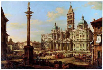 Piazzaen og kirken Santa Maria Maggiore i Roma, 1739 av Bernardo Bellotto
