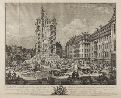 Ruinene av den gamle Kreuzkirche, Dresden av Bernardo Bellotto