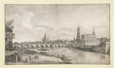 Utsikt over broen ved Dresden over Elben av Bernardo Bellotto