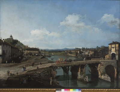 Utsikt over den gamle broen over Po i Torino, 1745 av Bernardo Bellotto