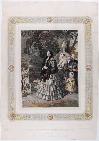 HENNES MAJESTET DRONNING ISABEL II. og hennes august datter HENNES ROLIGSTE HØYHET PRINSESSEN AV AS av Bernardo Blanco y Pérez