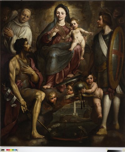Bernardo Castello og de hellige George og Battista går i forbønn med Vår Frue for byen Genova av Bernardo Castello